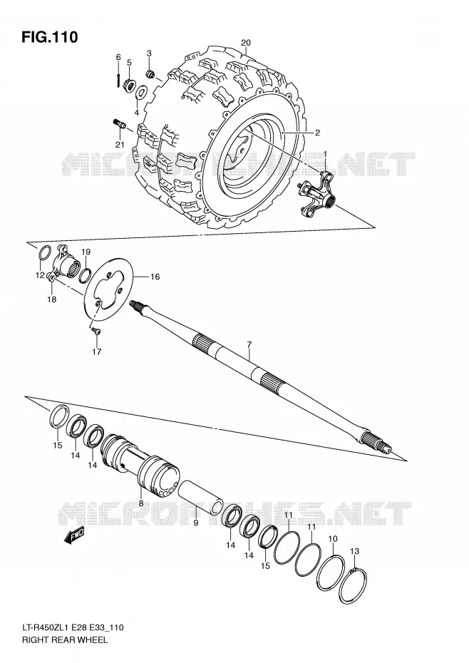 RIGHT HAND REAR WHEEL (LT-R450L1 E33) Suzuki QUAD 450 QUADRACER 2011  LT-R450L1(E28/E33)