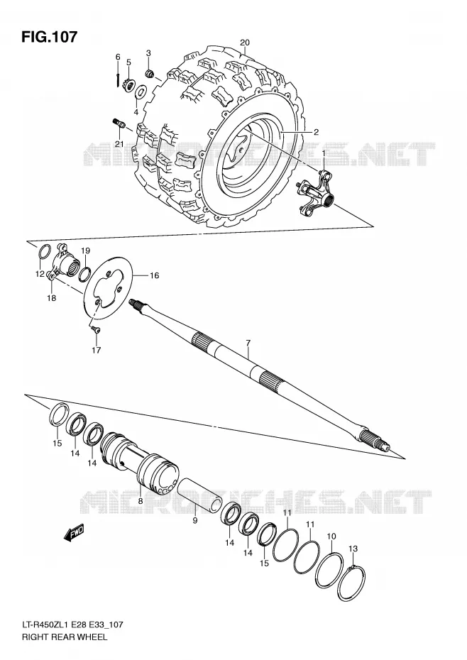 RIGHT HAND REAR WHEEL (LT-R450ZL1 E28) Suzuki QUAD 450 QUADRACER 2011  LT-R450ZL1(E28/E33)