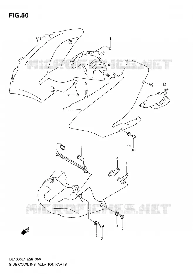SIDE COWL INSTALLATION PARTS Suzuki MOTO 1000 V-STROM 2011  DL1000L1(E28)