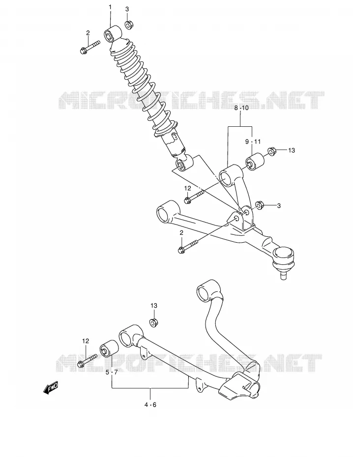 SUSPENSION ARM (MODEL W/X) Suzuki QUAD 500 QUADMASTER 2001  LT-F500FK1(E24)