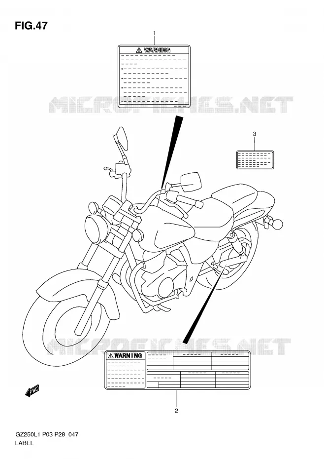 LABEL (MODEL P3) Suzuki MOTO 250 MARAUDER 2011  GZ250L1(P3)
