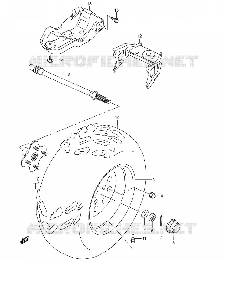 LEFT HAND REAR WHEEL (MODEL K1/K2) Suzuki QUAD 500 QUADMASTER 1999  LT-F500FX(E24)