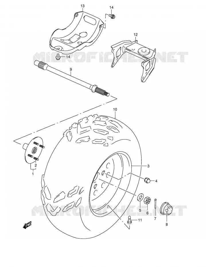 LEFT HAND REAR WHEEL (MODEL W/X) Suzuki QUAD 500 VINSON 2002  LT-F500FK2(E24)