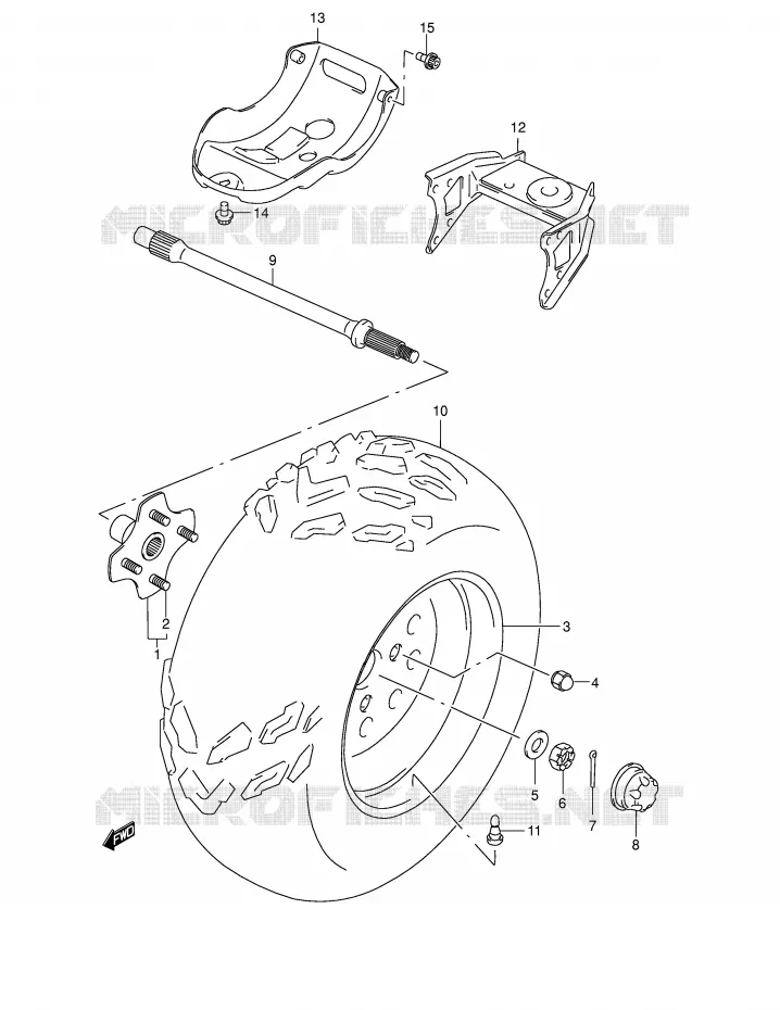 LEFT HAND REAR WHEEL (MODEL Y) Suzuki QUAD 500 QUADMASTER 2000  LT-F500FY(E24)