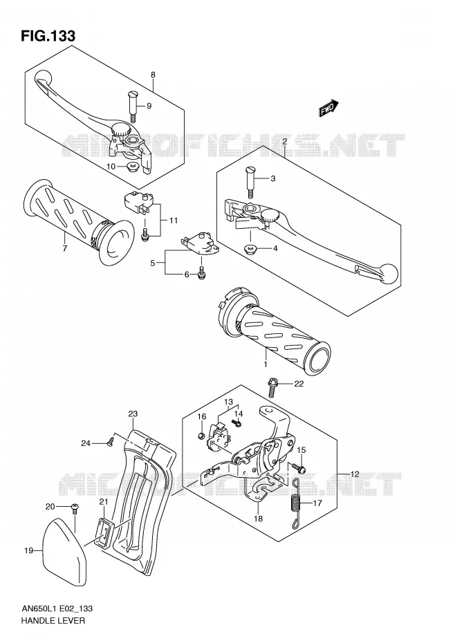 LEVERS - HANDGRIPS (AN650L1 E19) Suzuki SCOOTER 650 BURGMAN 2011  AN650AL1(E2)