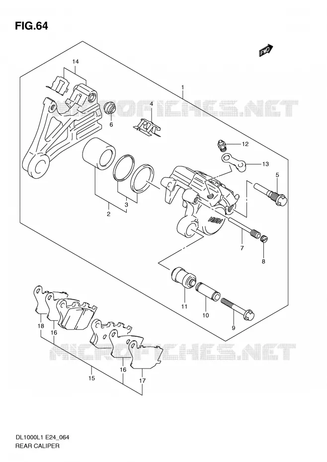 REAR CALIPER Suzuki MOTO 1000 V-STROM 2011  DL1000L1(E24)