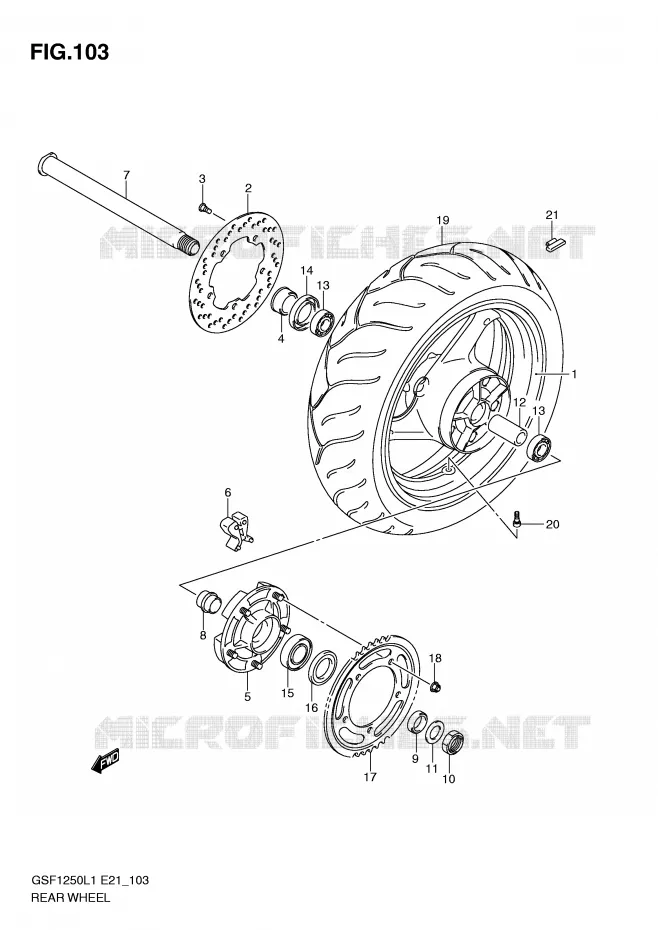 REAR WHEEL (GSF1250L1 E21) Suzuki MOTO 1250 BANDIT 2012  GSF1250L1(E21)