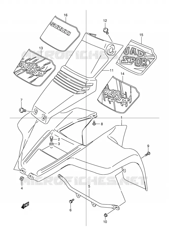 FRONT FENDER (MODEL T/V/W/X/Y) Suzuki QUAD 80 QUADSPORT 1996  LT80T(P1)