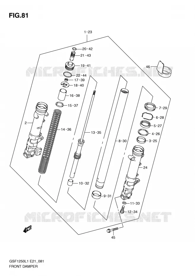 FRONT FORK (GSF1250L1 E24) Suzuki MOTO 1250 BANDIT 2011  GSF1250L1(E21)