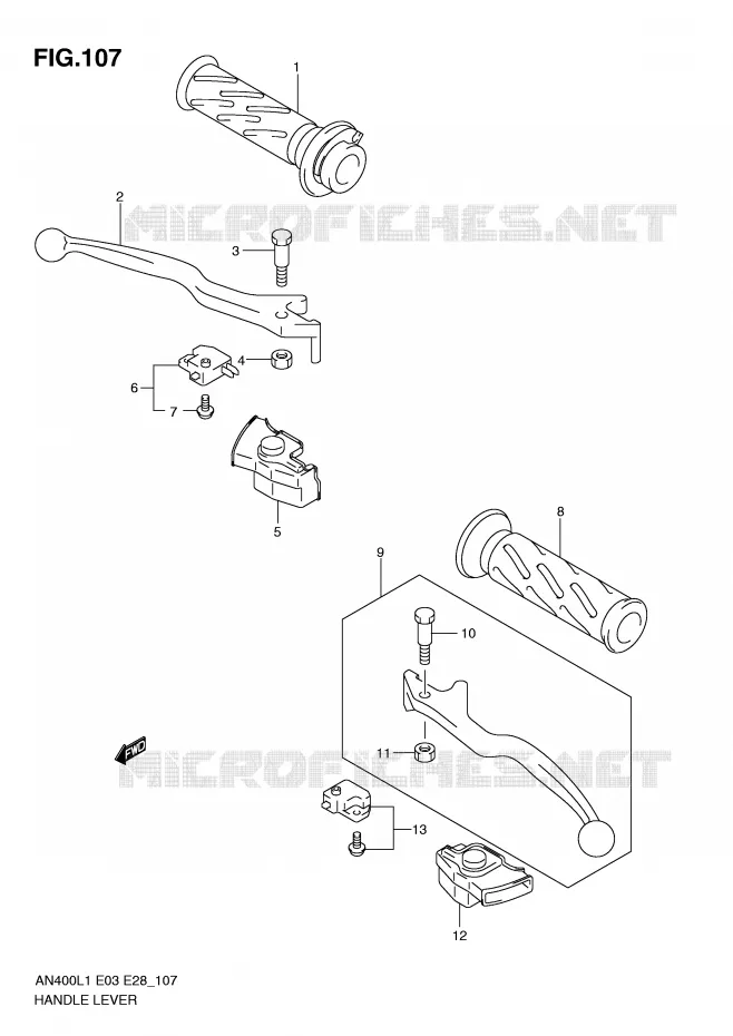 LEVERS - HANDGRIPS (AN400AL1 E33) Suzuki SCOOTER 400 BURGMAN 2011  AN400L1(E03)