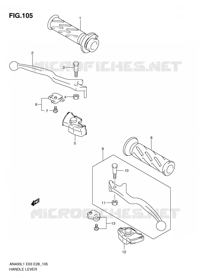 LEVERS - HANDGRIPS (AN400L1 E3) Suzuki SCOOTER 400 BURGMAN 2011  AN400AL1(E03)
