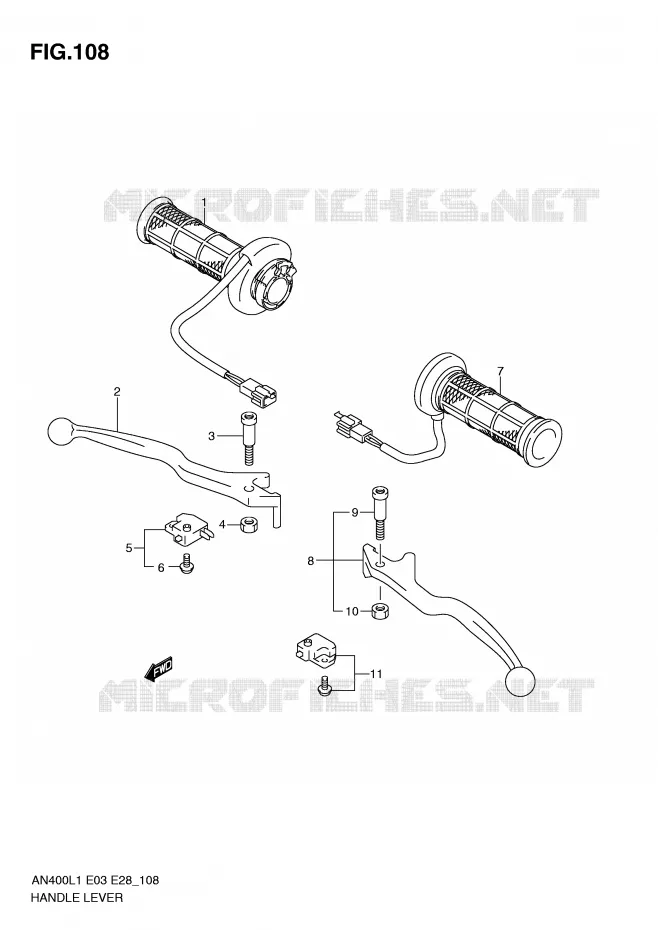 LEVERS - HANDGRIPS (AN400ZAL1 E28) Suzuki SCOOTER 400 BURGMAN 2011  AN400L1(E03)