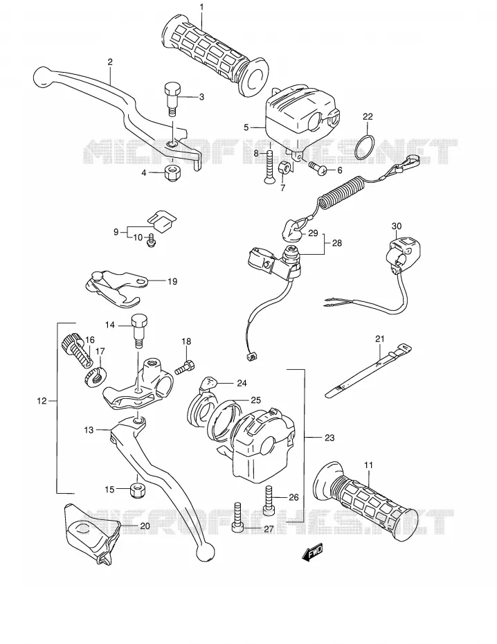 LEVERS - HANDGRIPS (MODEL W/X/Y/K1) Suzuki QUAD 500 QUADMASTER 1999  LT-F500FX(E24)
