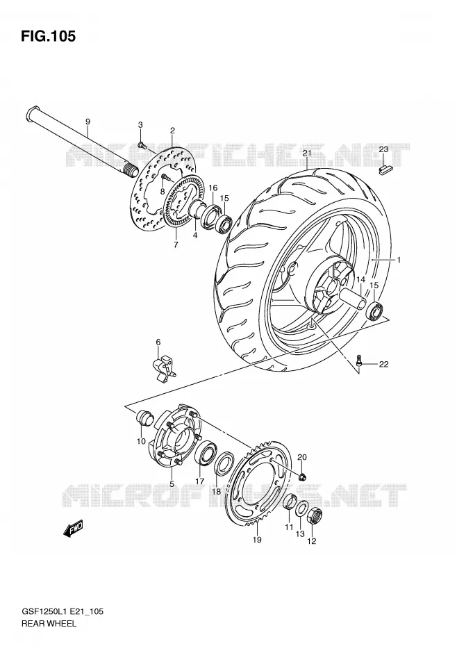 REAR WHEEL (GSF1250AL1 E21) Suzuki MOTO 1250 BANDIT 2011  GSF1250L1(E21)
