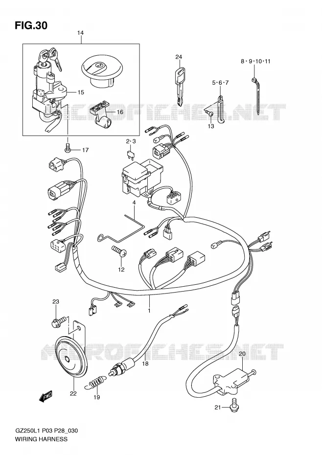 WIRING HARNESS (MODEL P3) Suzuki MOTO 250 MARAUDER 2011  GZ250L1(P3)