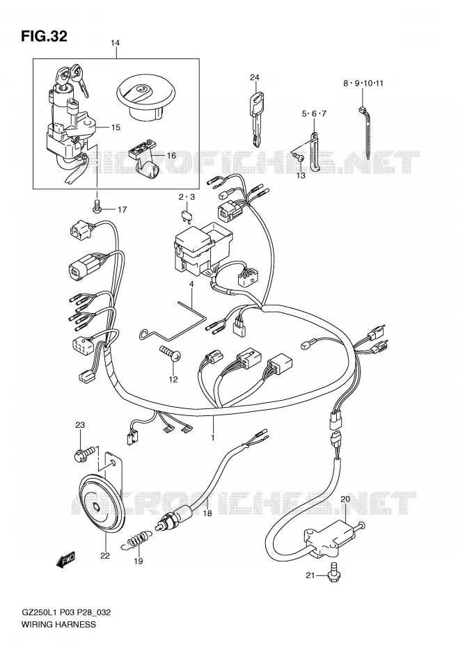 WIRING HARNESS (MODEL P33) Suzuki MOTO 250 MARAUDER 2011  GZ250L1(P3)