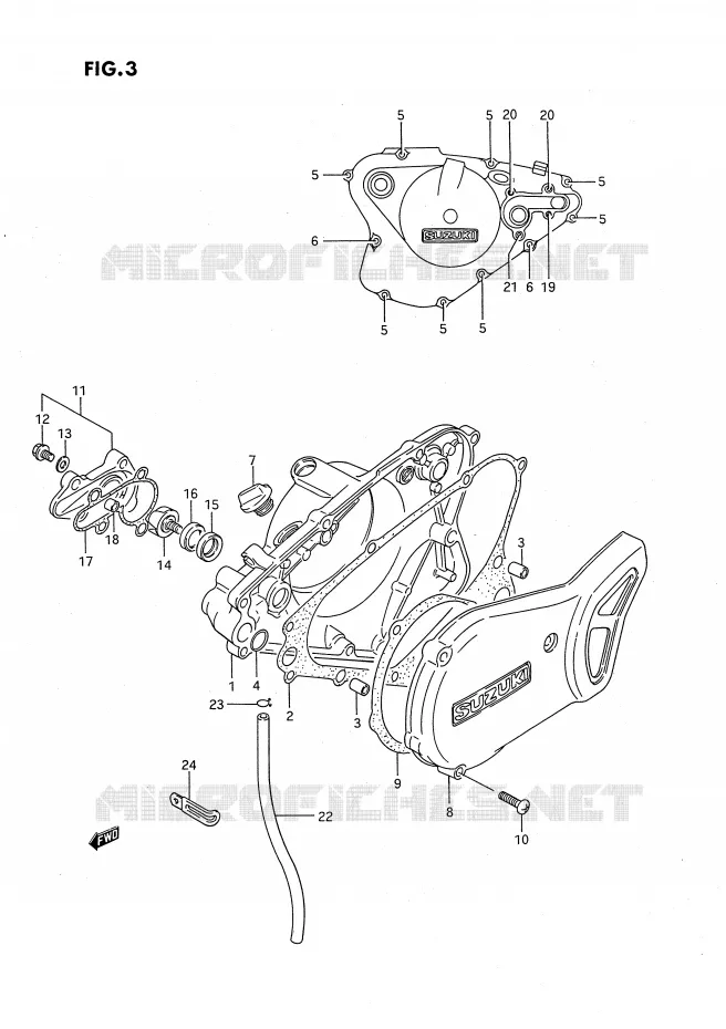 CRANKCASE COVER-WATER PUMP (MODEL G/H) Suzuki MOTO 80 RM 1987  RM80H(E24)
