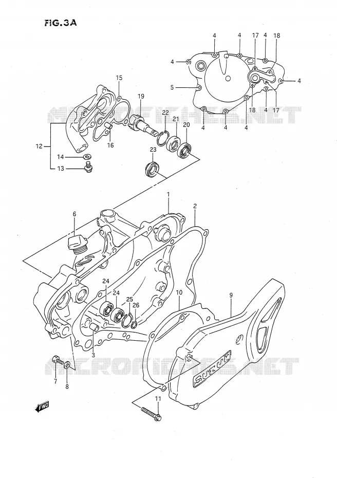 CRANKCASE COVER- WATER PUMP (MODEL K/L/M/N/P/R/S) Suzuki MOTO 80 RM 1994  RM80R(E24)