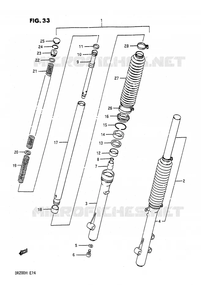 FRONT FORK Suzuki MOTO 200 DR 1988  DR200J(E24)