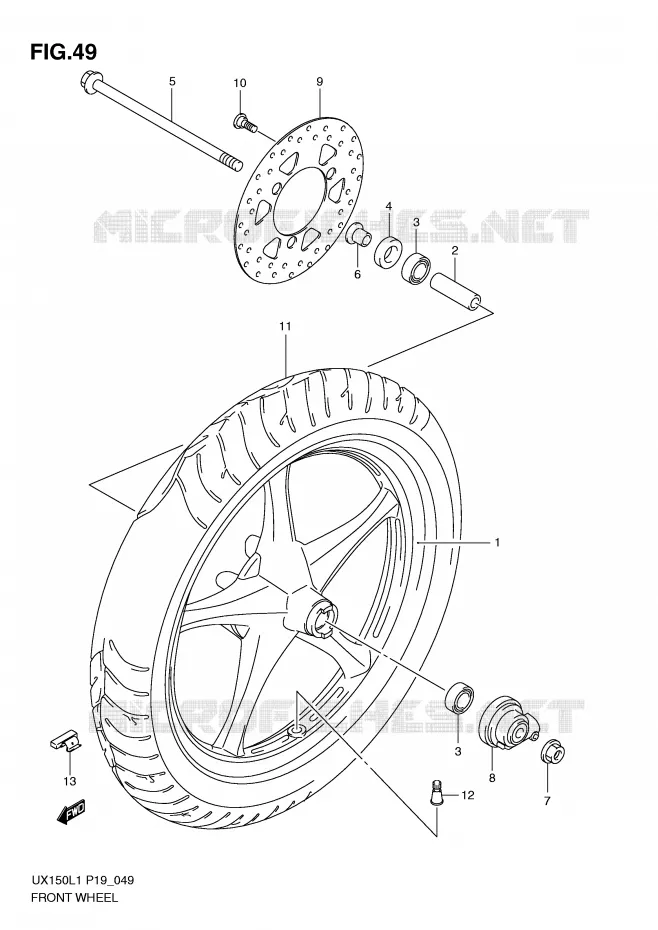 FRONT WHEEL Suzuki SCOOTER 150 SIXTEEN 2011  UX150L1(P19)
