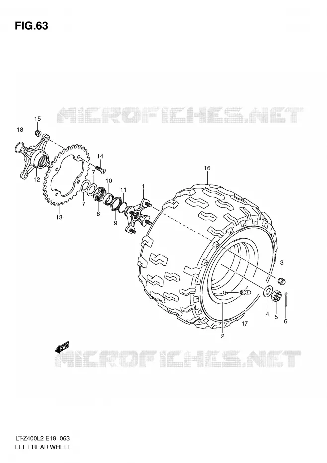 LEFT HAND REAR WHEEL (LT-Z400L2 E19) Suzuki QUAD 400 QUADSPORT 2012  LT-Z400L2(E19)
