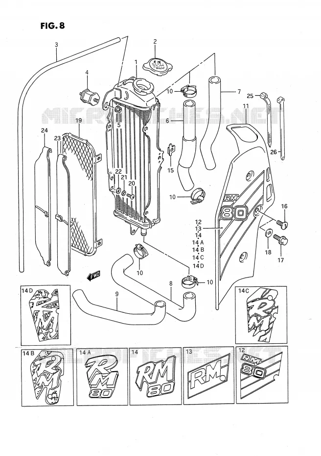 RADIATOR (MODEL G/H/K/L/M/N/P) Suzuki MOTO 80 RM 1990  RM80L(E24)