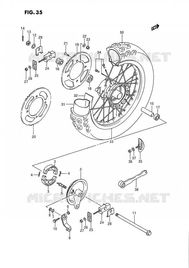 REAR WHEEL (MODEL G/H/K) Suzuki MOTO 80 RM 1994  RM80R(E24)