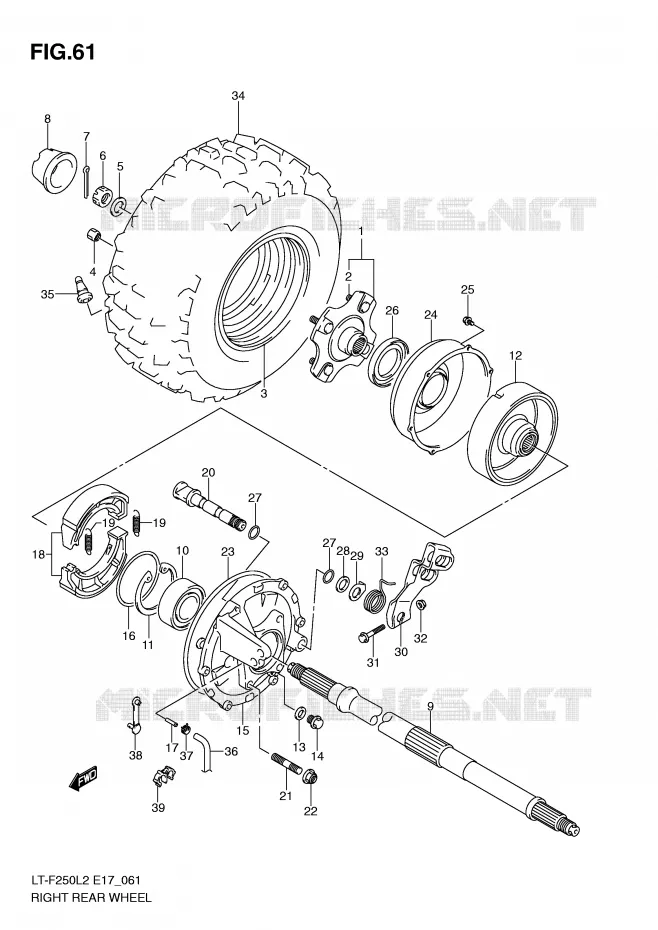 RIGHT HAND REAR WHEEL Suzuki QUAD 250 OZARK 2012  LT-F250L2(E17)