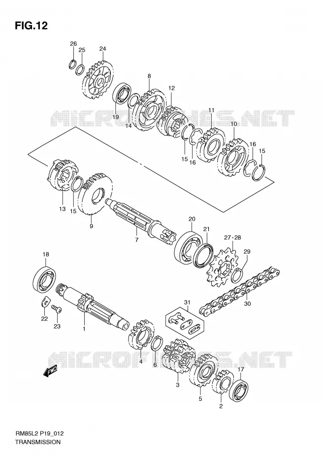 TRANSMISSION (RM85L2 P19) Suzuki MOTO 85 RM 2012  RM85LL2(P19)
