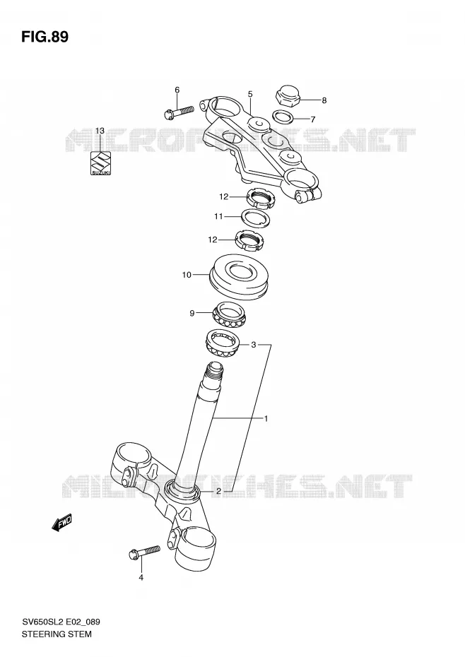 STEERING COLUMN (SV650SL2 E2) Suzuki MOTO 650 SV 2012  SV650SL2(E02)