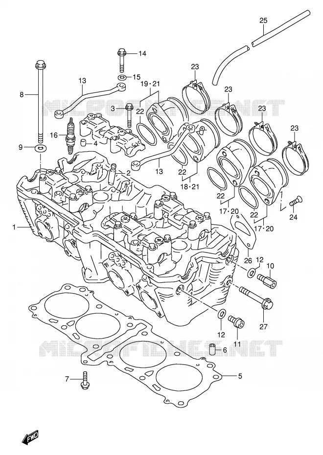 CYLINDER HEAD (MODEL S/T/V/W) Suzuki MOTO 1100 GSX-R 1993  GSX-R1100WP(E2)