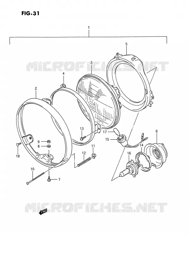 HEADLIGHT (MODEL M/N E1,E2,E24) Suzuki MOTO 1100 GSX-G 1993  GSX1100GP(E2)