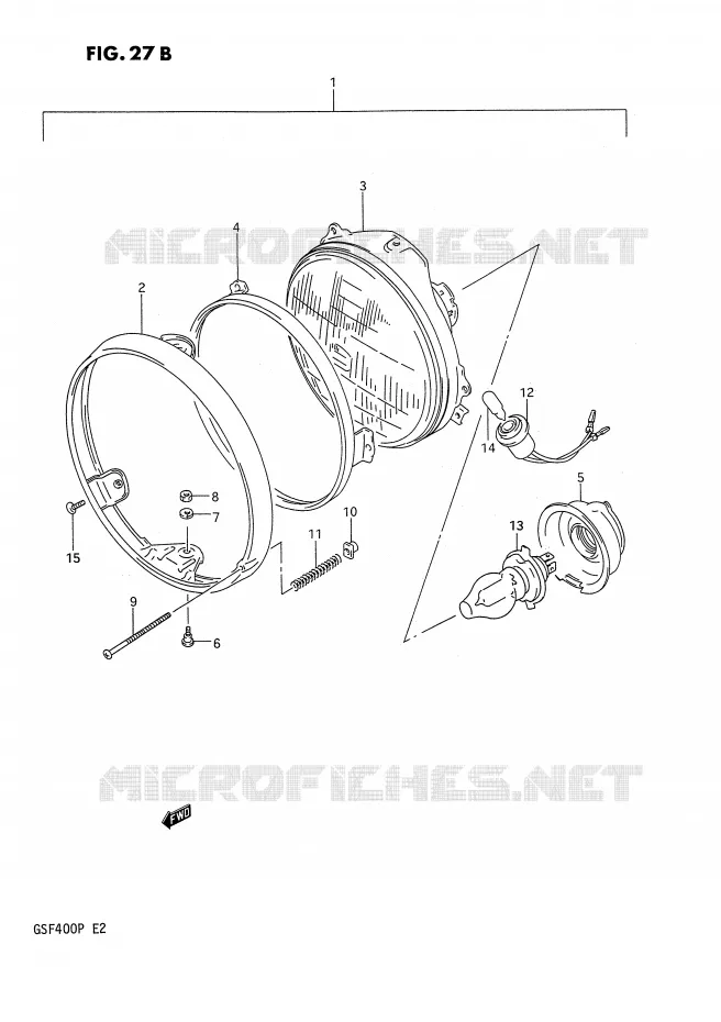 HEADLIGHT (MODEL P E4,E16,E21,E22,E25,E34,E53) Suzuki MOTO 400 BANDIT 1991  GSF400M(E2)
