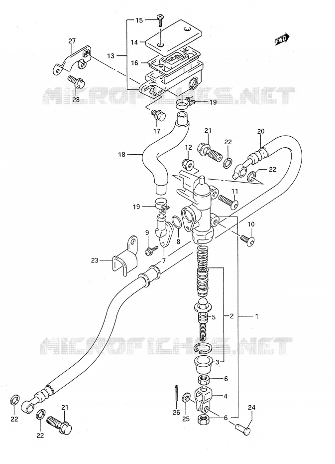 REAR BRAKE MASTER CYLINDER (MODEL M/N) Suzuki MOTO 400 BANDIT-N 1993  GSF400P(E28)