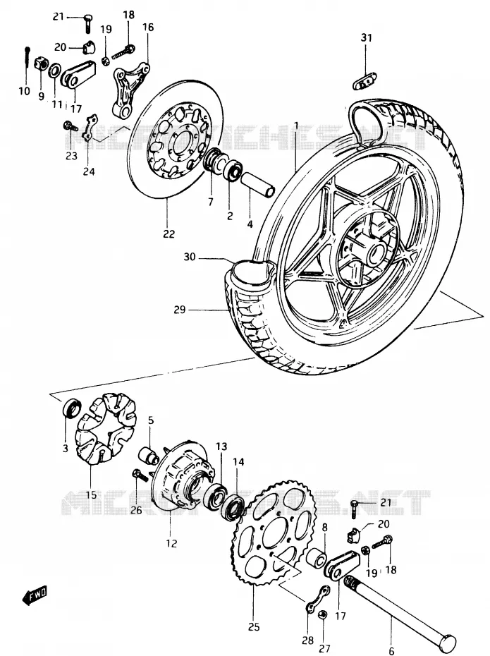 REAR WHEEL (E2) Suzuki MOTO 400 GSX 1983  GSX400FD