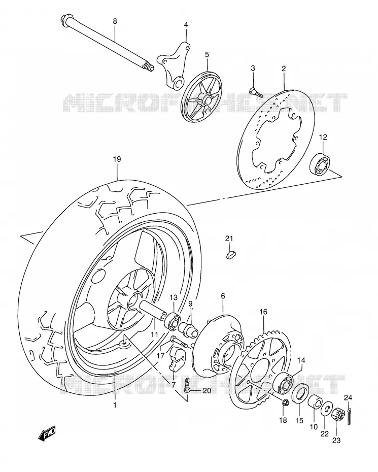 REAR WHEEL (GSF1200SAV) Suzuki MOTO 1200 BANDIT 2000  GSF1200SY(E28)