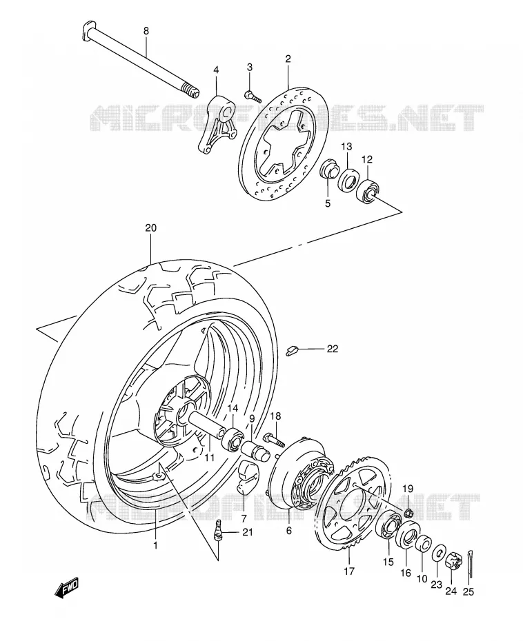 REAR WHEEL (GSF1200ST/SV/SW/SX/SY) Suzuki MOTO 1200 BANDIT 1999  GSF1200SX(E28)