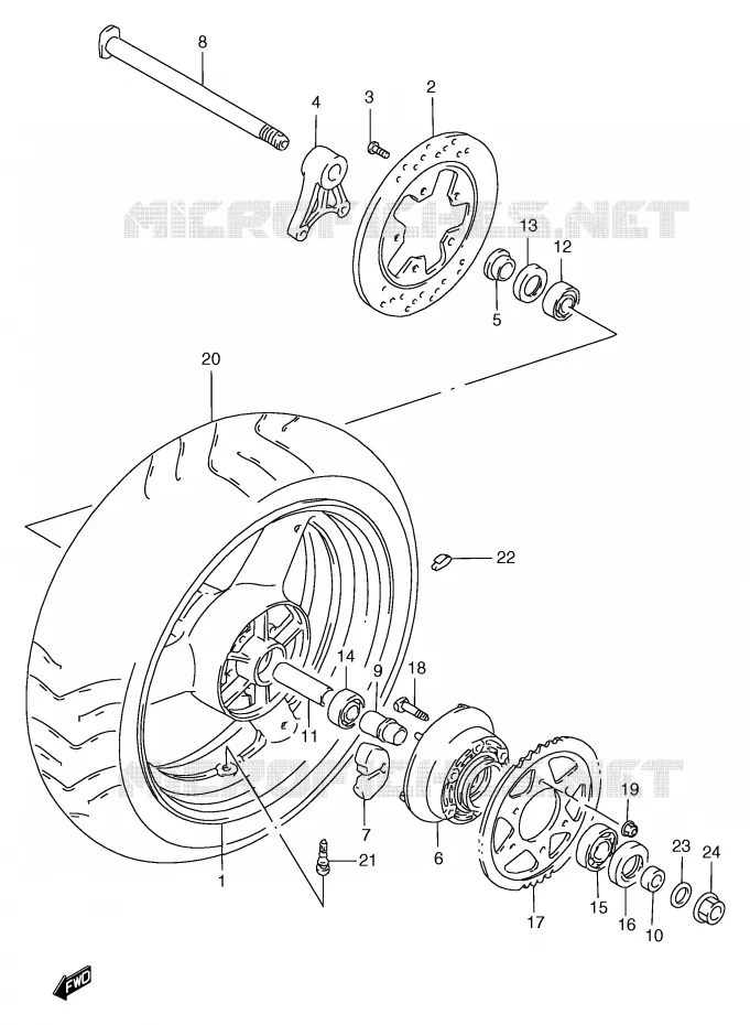 REAR WHEEL (GSF1200T/V/W/X/Y/ST/SV/SW/SX/SY) Suzuki MOTO 1200 BANDIT 1996  GSF1200ST(E2)