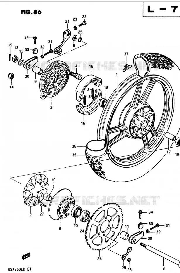 REAR WHEEL (MODEL D) Suzuki MOTO 250 GSX 1982  GSX250EZ(Z/D)