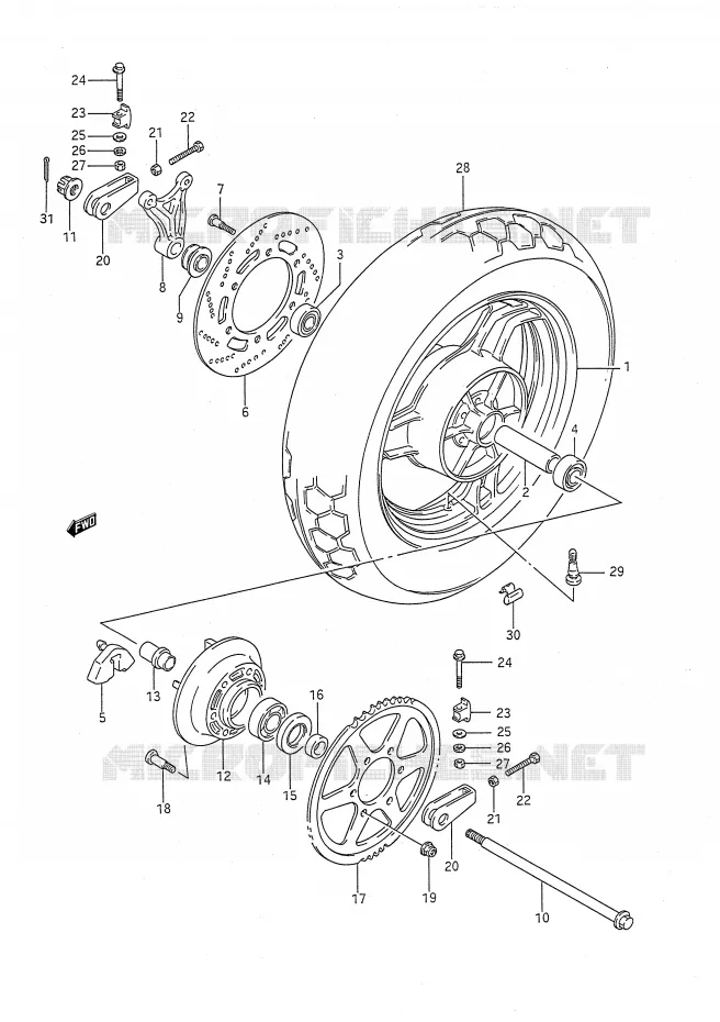 REAR WHEEL Suzuki MOTO 1100 GSX-F 1993  GSX1100FP(E28)
