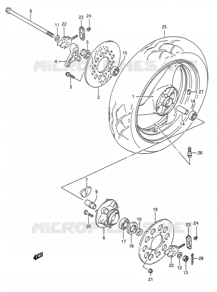 REAR WHEEL Suzuki MOTO 400 BANDIT-N 1993  GSF400P(E28)