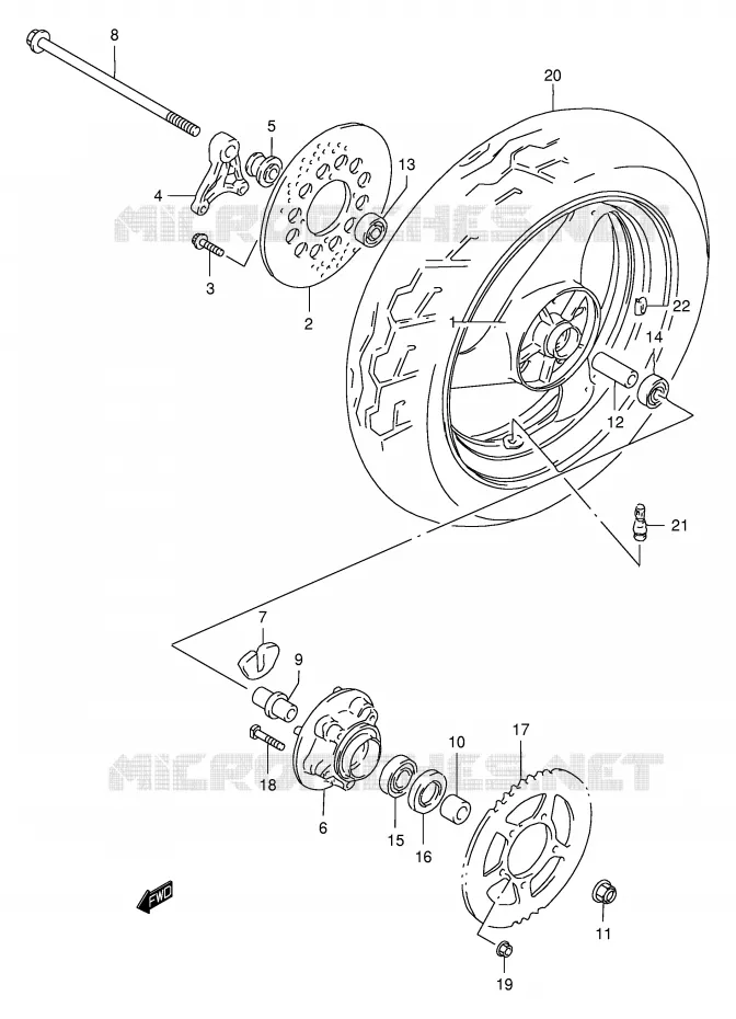 REAR WHEEL Suzuki MOTO 400 GSX 1997  GSX400V(E30)
