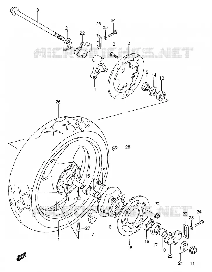 REAR WHEEL Suzuki MOTO 600 BANDIT 1995  GSF600US(E2)