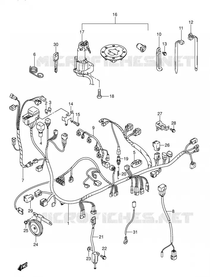 WIRING HARNESS (MODEL K3) Suzuki MOTO 1300 HAYABUSA 2003  GSX1300RK3(E2)