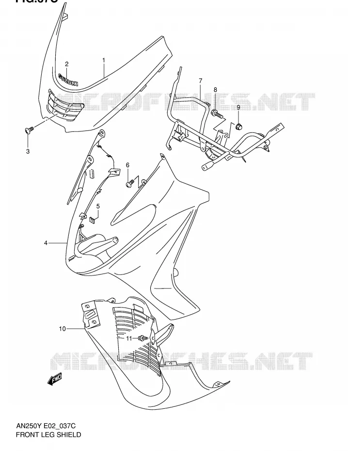 FRONT FAIRING (MODEL K2) Suzuki SCOOTER 250 BURGMAN 2000  AN250Y(E2)