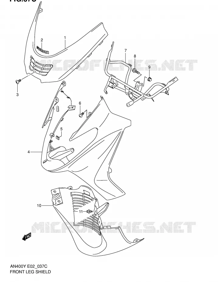 FRONT FAIRING (MODEL K2) Suzuki SCOOTER 400 BURGMAN 2000  AN400Y(E2)