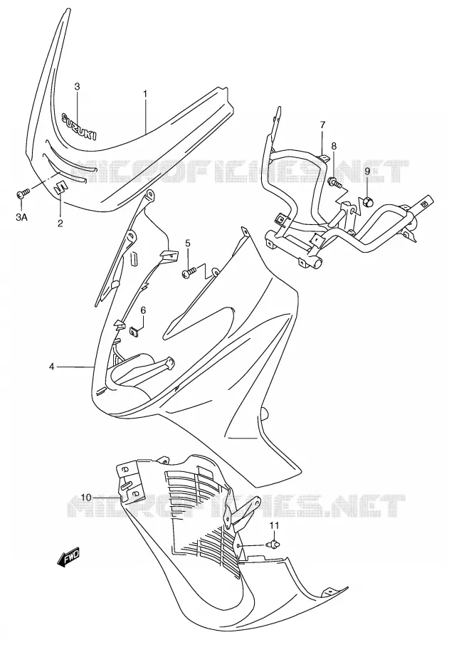 FRONT FAIRING (MODEL W/X) Suzuki SCOOTER 250 BURGMAN 1999  AN250X(E2)