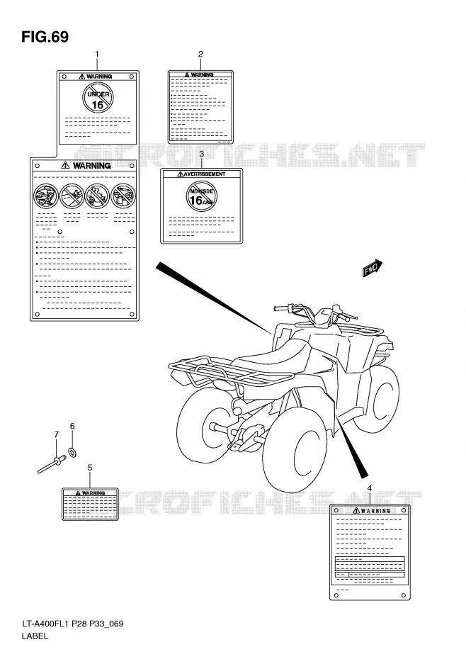 LABEL (LT-A400FZL1 P28) Suzuki QUAD 400 KINGQUAD 2011  LT-A400FZL1(P28/P33)