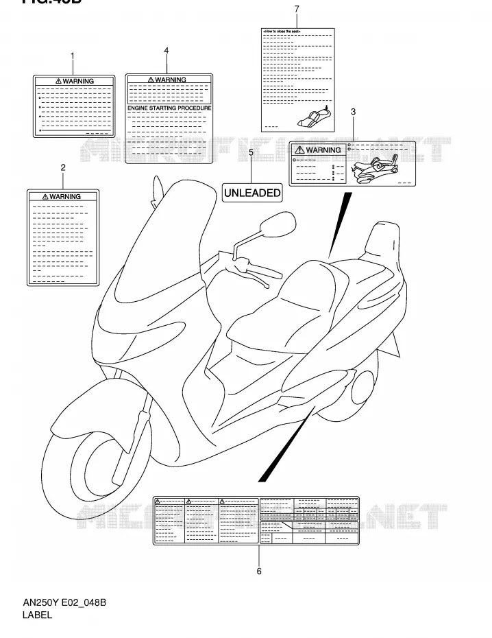LABEL (MODEL K1/K2) Suzuki SCOOTER 250 BURGMAN 1999  AN250X(E2)
