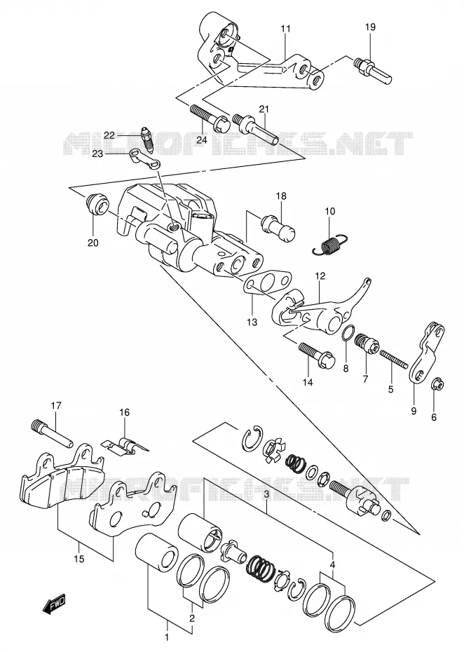 REAR CALIPER (MODEL K1/K2) Suzuki SCOOTER 250 BURGMAN 2002  AN250RK2(E2)